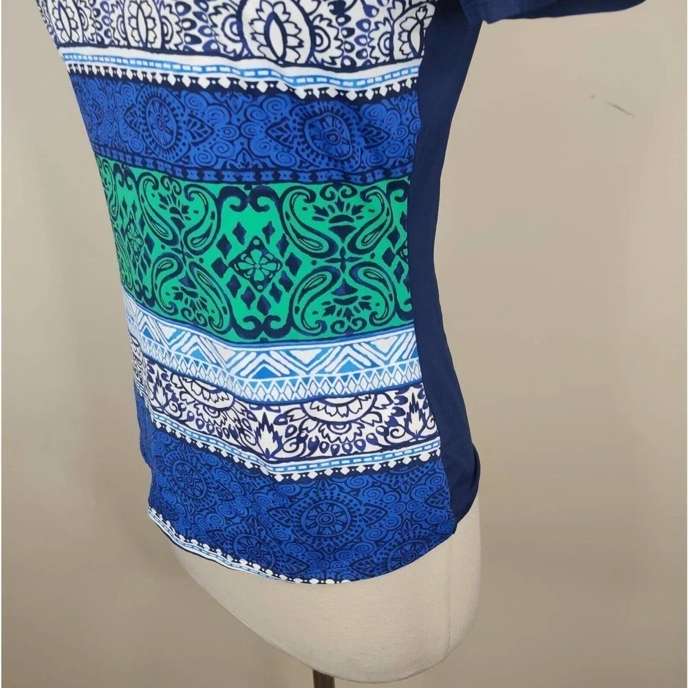 Lands' End Rash Guard Top UPF Floral Crewneck Short‎ Sleeve